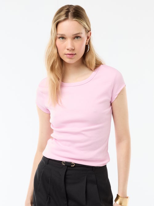 T-shirt in jersey a coste maniche corte - Kiabi