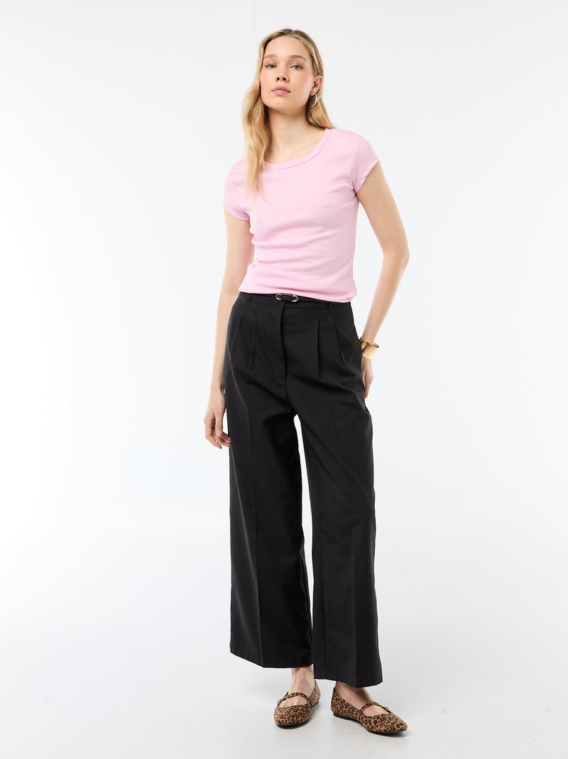 T-shirt in jersey a coste maniche corte Rosa - Kiabi