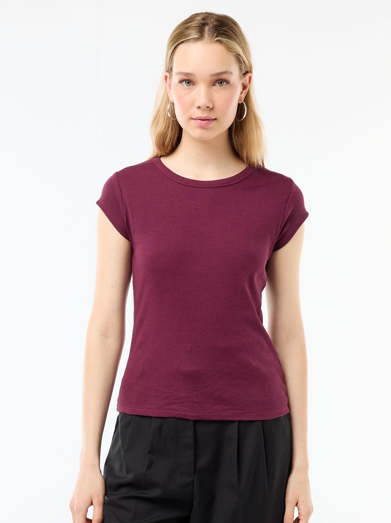 T-shirt in jersey a coste maniche corte Rosa - Kiabi