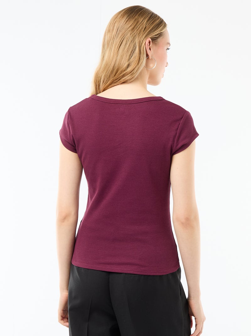 T-shirt in jersey a coste maniche corte Rosa - Kiabi