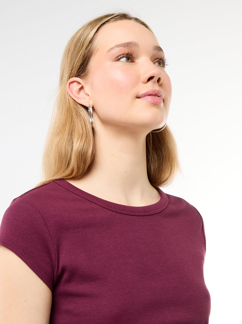 T-shirt in jersey a coste maniche corte Rosa - Kiabi