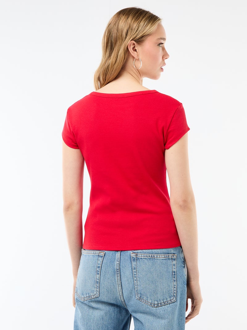 T-shirt in jersey a coste maniche corte Rosso - Kiabi