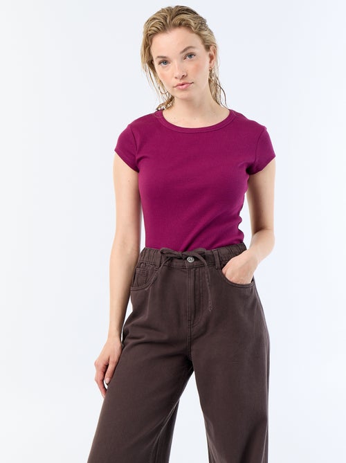 T-shirt in jersey a coste maniche corte - Kiabi