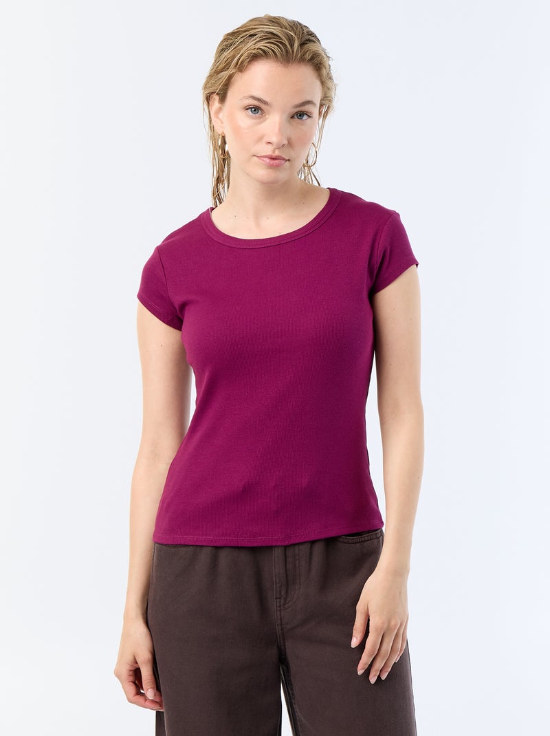 T-shirt in jersey a coste maniche corte Viola - Kiabi