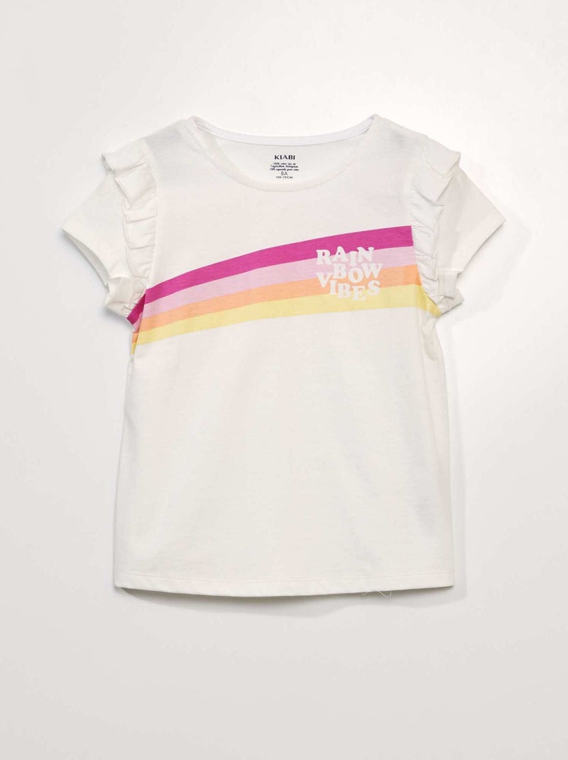 T-shirt in jersey a maniche con volant BIANCO - Kiabi