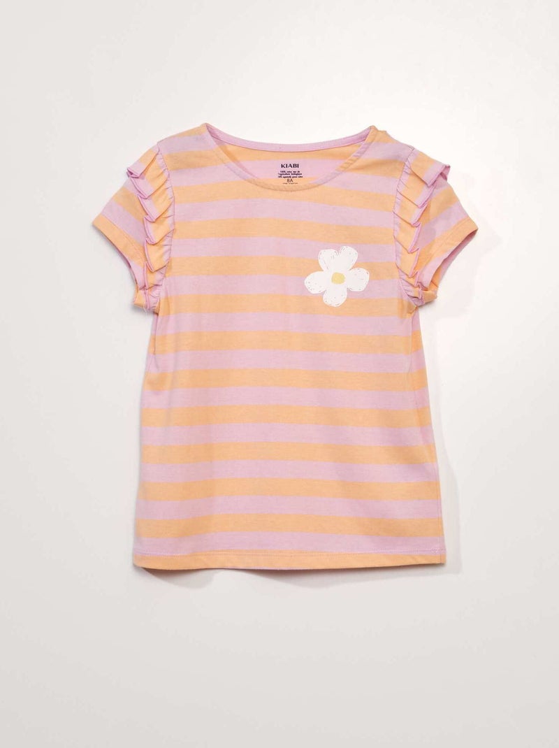T-shirt in jersey a maniche con volant BIANCO - Kiabi