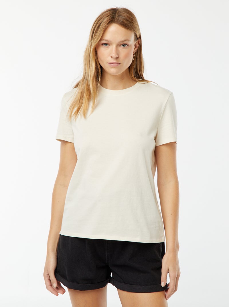 T-shirt in jersey a maniche corte beige - Kiabi