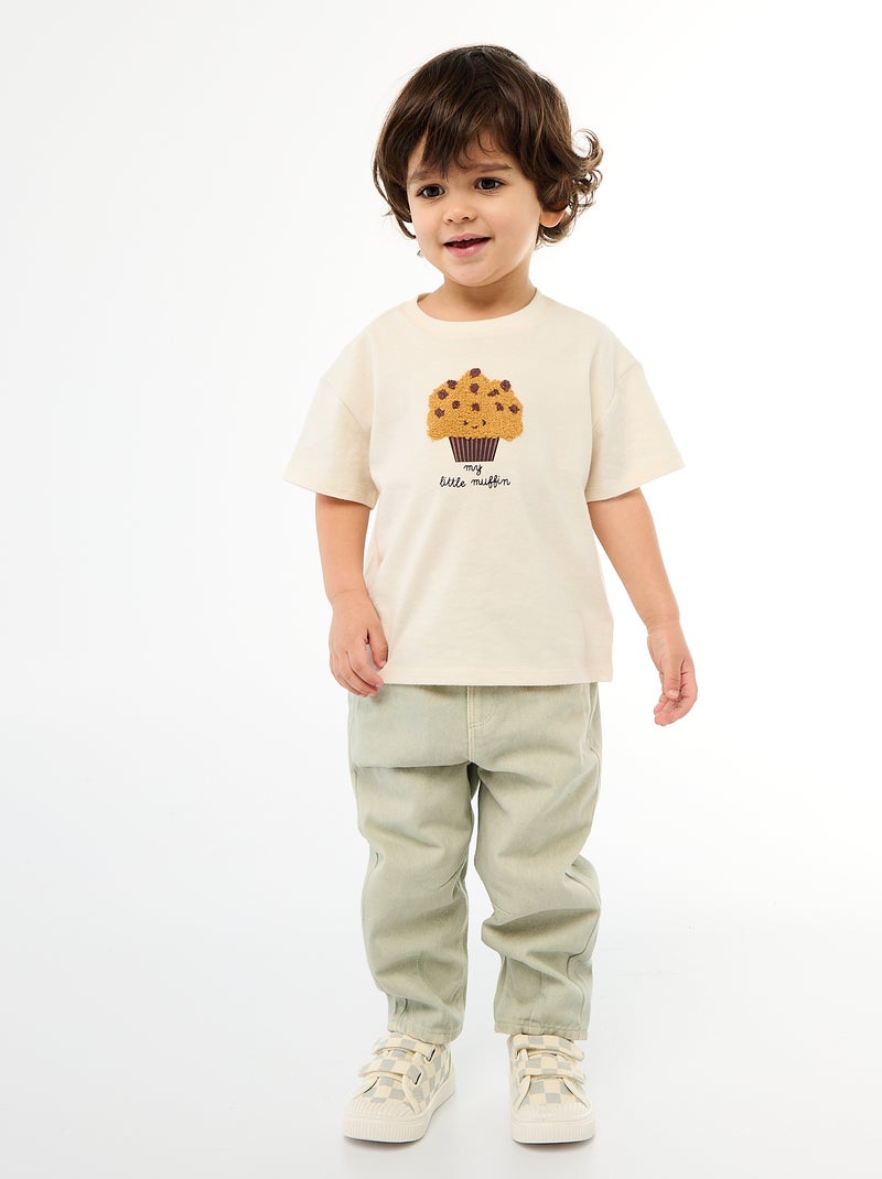 T-shirt in jersey a maniche corte con taschino stampato Bianco - Kiabi