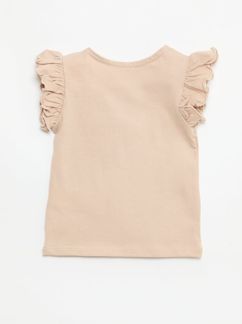 T-shirt in jersey a maniche corte con volant Beige - Kiabi