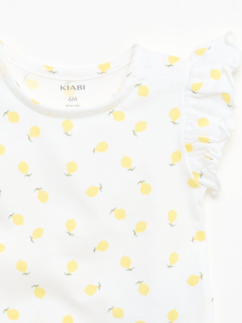 T-shirt in jersey a maniche corte con volant Bianco - Kiabi