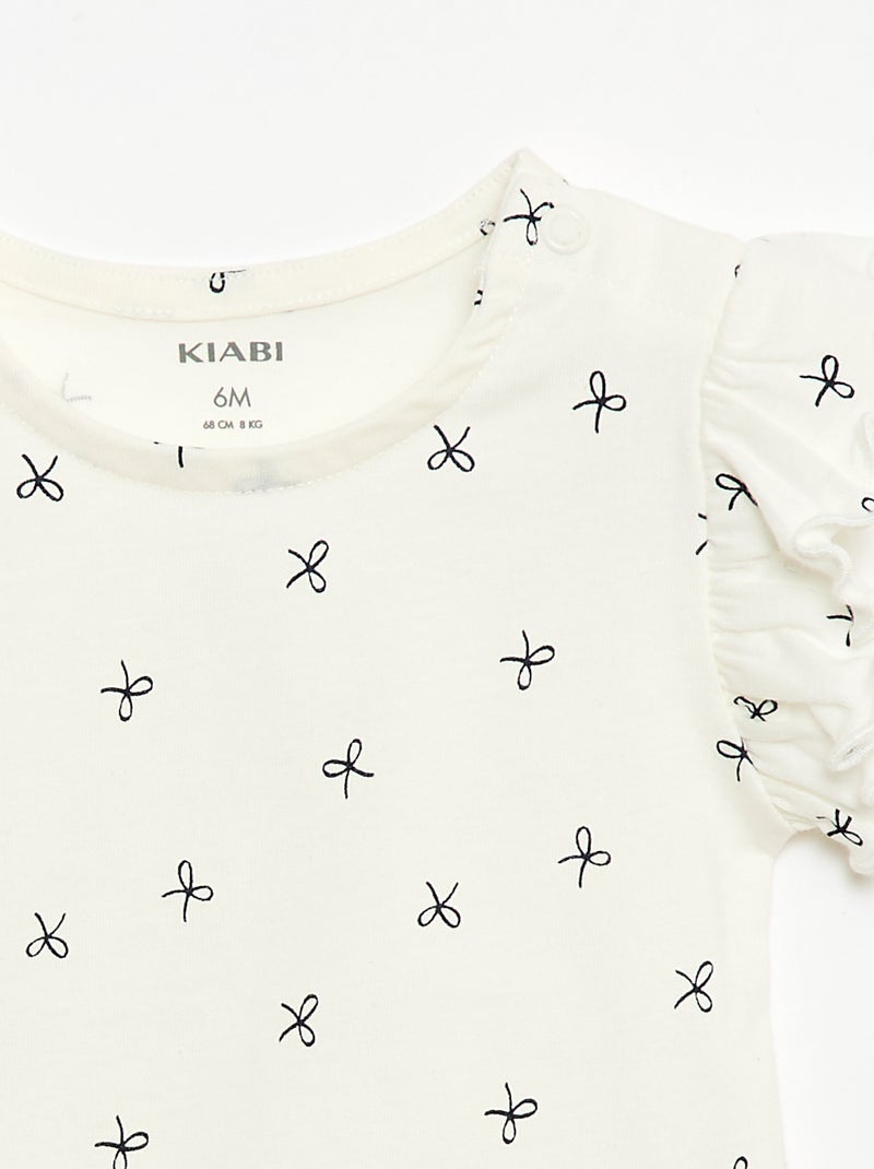 T-shirt in jersey a maniche corte con volant Bianco - Kiabi