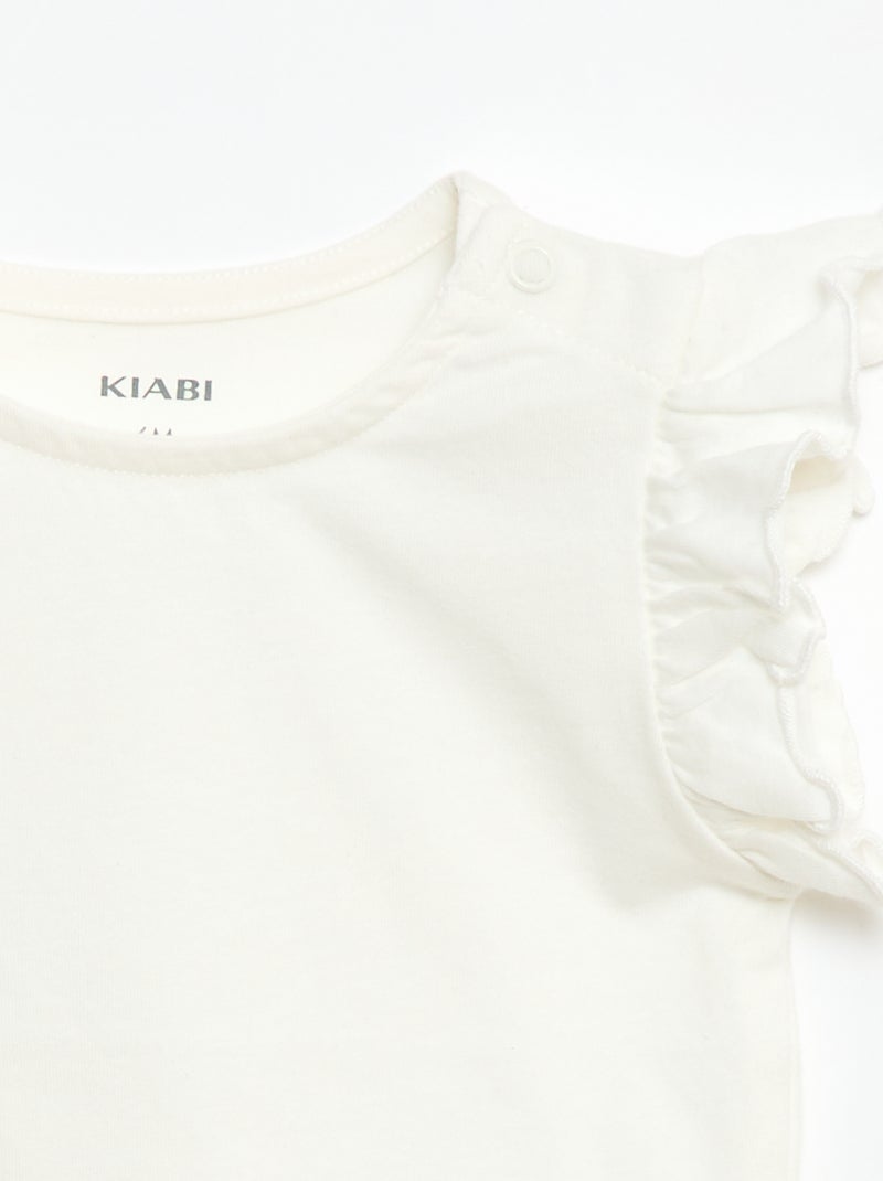 T-shirt in jersey a maniche corte con volant Bianco - Kiabi