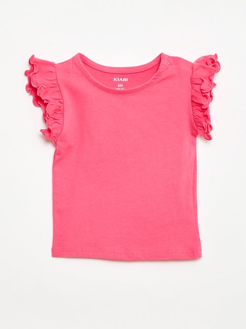 T-shirt in jersey a maniche corte con volant - Kiabi