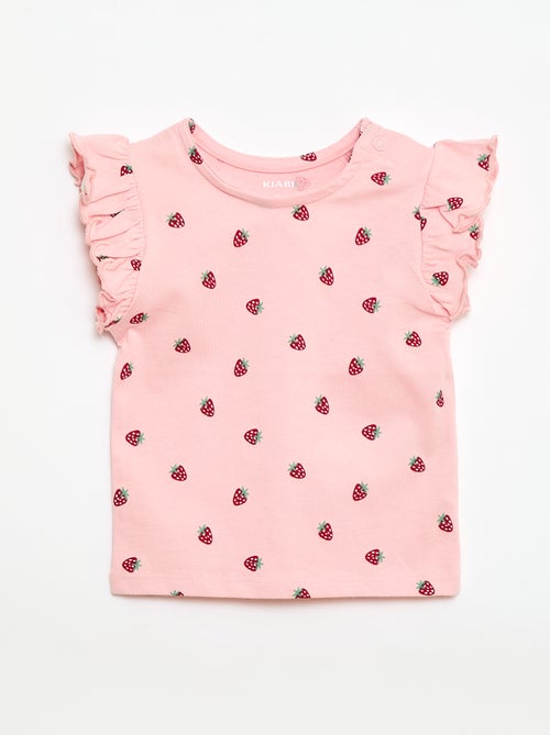 T-shirt in jersey a maniche corte con volant - Kiabi