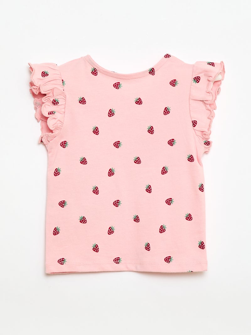 T-shirt in jersey a maniche corte con volant Rosa - Kiabi