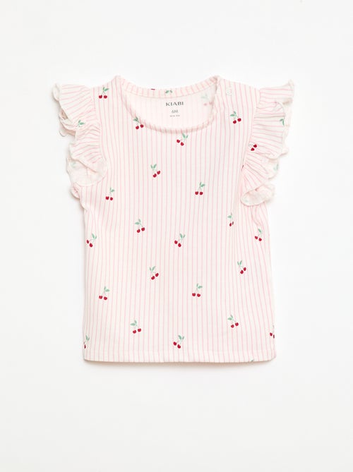 T-shirt in jersey a maniche corte con volant - Kiabi
