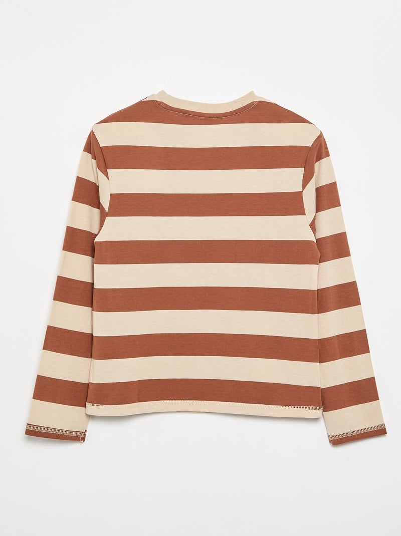 T-shirt in jersey a maniche lunghe a righe Beige - Kiabi
