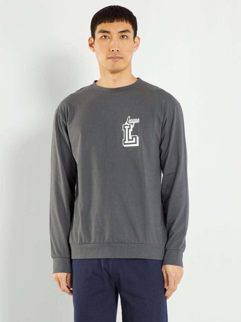 T-shirt in jersey a maniche lunghe antracite - Kiabi