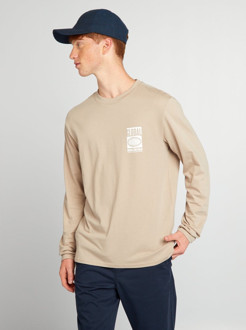 T-shirt in jersey a maniche lunghe BEIGE - Kiabi