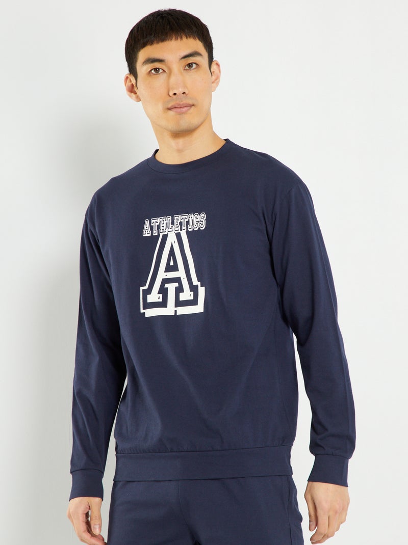 T-shirt in jersey a maniche lunghe blu marine - Kiabi
