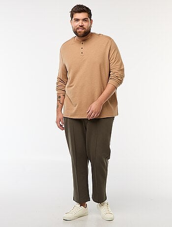 T-shirt in jersey a maniche lunghe con collo alla tunisina