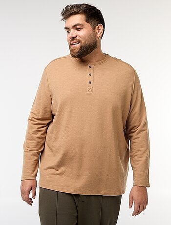 T-shirt in jersey a maniche lunghe con collo alla tunisina