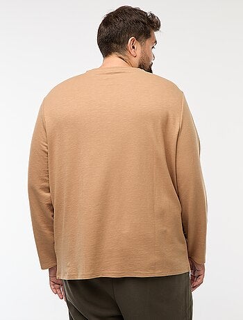 T-shirt in jersey a maniche lunghe con collo alla tunisina