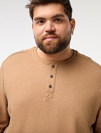 T-shirt in jersey a maniche lunghe con collo alla tunisina