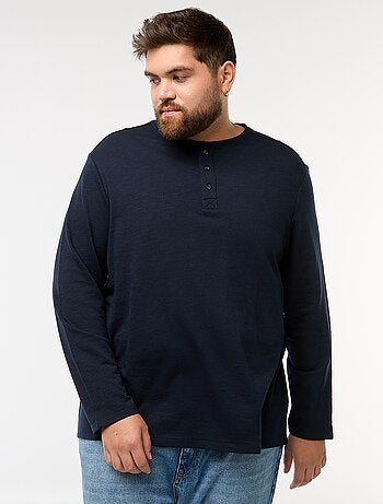 T-shirt in jersey a maniche lunghe con collo alla tunisina