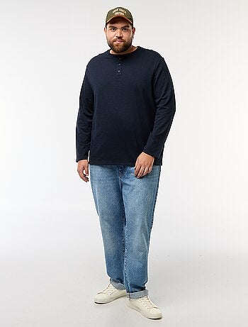 T-shirt in jersey a maniche lunghe con collo alla tunisina