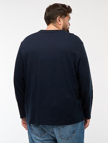 T-shirt in jersey a maniche lunghe con collo alla tunisina