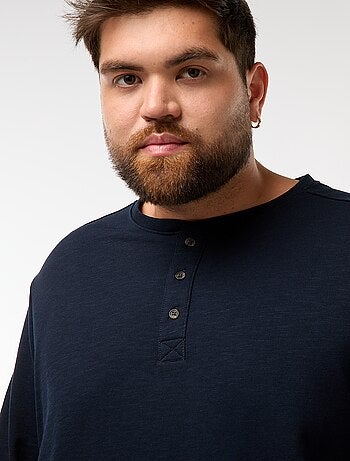 T-shirt in jersey a maniche lunghe con collo alla tunisina