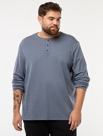 T-shirt in jersey a maniche lunghe con collo alla tunisina