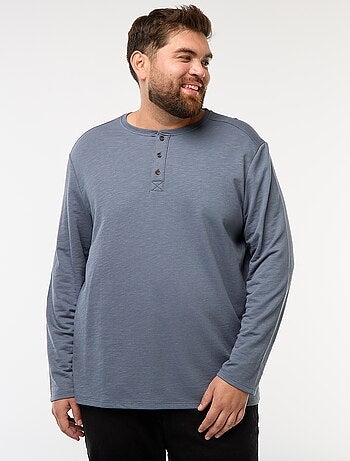 T-shirt in jersey a maniche lunghe con collo alla tunisina