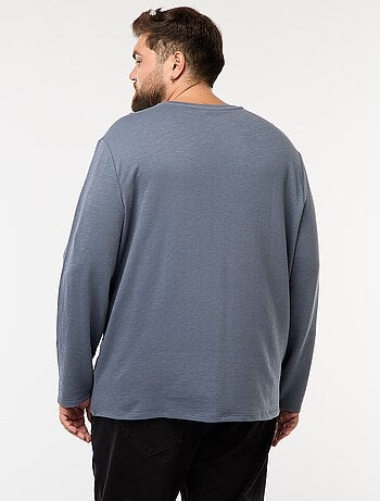 T-shirt in jersey a maniche lunghe con collo alla tunisina