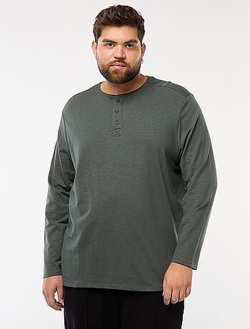 T-shirt in jersey a maniche lunghe con collo alla tunisina