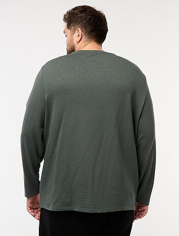 T-shirt in jersey a maniche lunghe con collo alla tunisina