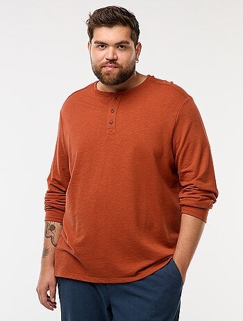 T-shirt in jersey a maniche lunghe con collo alla tunisina