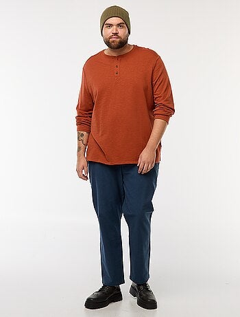 T-shirt in jersey a maniche lunghe con collo alla tunisina