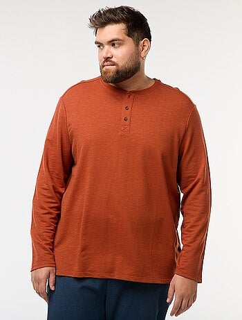 T-shirt in jersey a maniche lunghe con collo alla tunisina