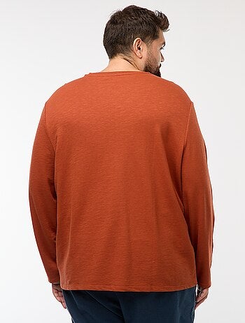 T-shirt in jersey a maniche lunghe con collo alla tunisina