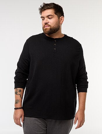 T-shirt in jersey a maniche lunghe con collo alla tunisina