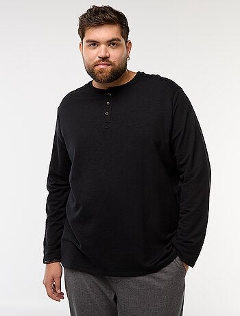 T-shirt in jersey a maniche lunghe con collo alla tunisina