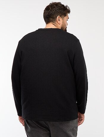 T-shirt in jersey a maniche lunghe con collo alla tunisina