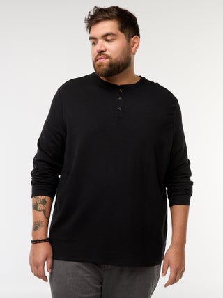 T-shirt in jersey a maniche lunghe con collo alla tunisina