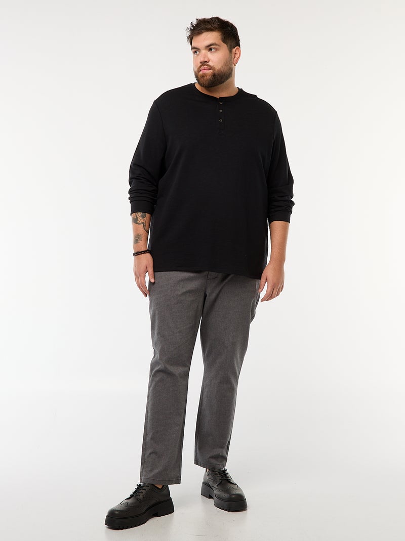 T-shirt in jersey a maniche lunghe con collo alla tunisina Nero - Kiabi