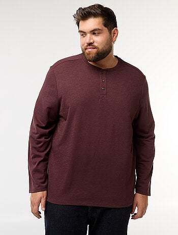 T-shirt in jersey a maniche lunghe con collo alla tunisina