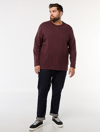 T-shirt in jersey a maniche lunghe con collo alla tunisina