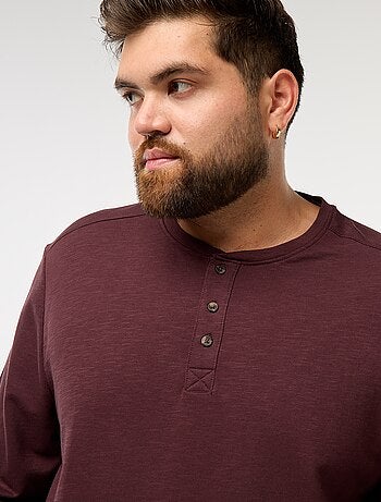 T-shirt in jersey a maniche lunghe con collo alla tunisina