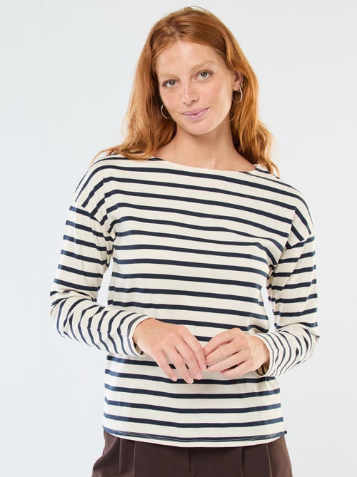 T-shirt in jersey a maniche lunghe con motivo a righe - Kiabi